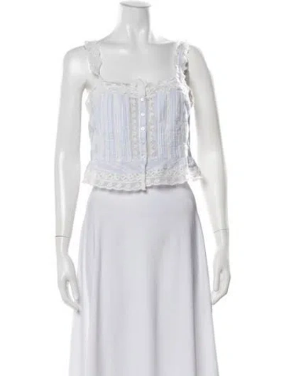 Pre-owned Loveshackfancy Striped Square Neckline Blouse In White
