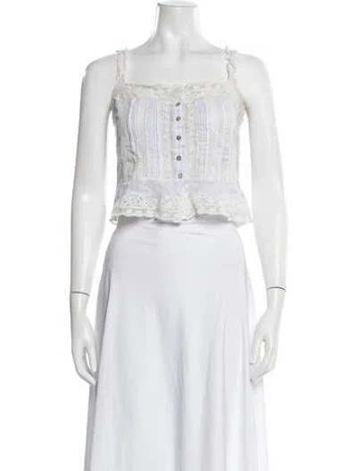 Pre-owned Loveshackfancy Striped Square Neckline Blouse In White