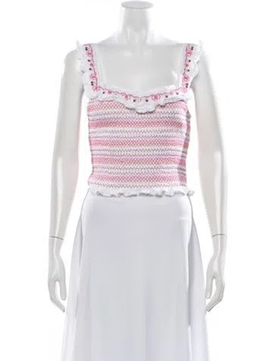 Pre-owned Loveshackfancy Striped Square Neckline Crop Top In White