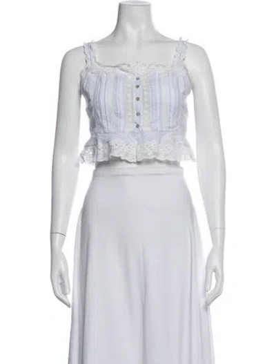 Pre-owned Loveshackfancy Striped Square Neckline Crop Top In White