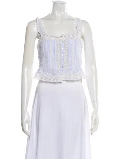 Pre-owned Loveshackfancy Striped Square Neckline Top In White