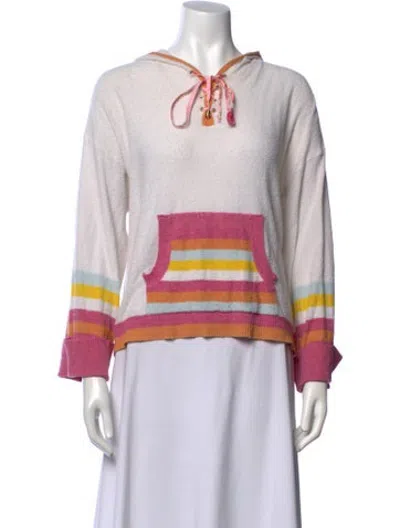 Pre-owned Loveshackfancy Striped Tie Neck Hoodie In Pink