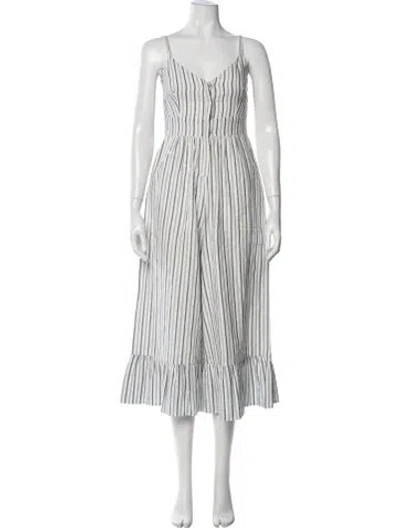 Pre-owned Loveshackfancy Striped V-neck Jumpsuit In Blue/white