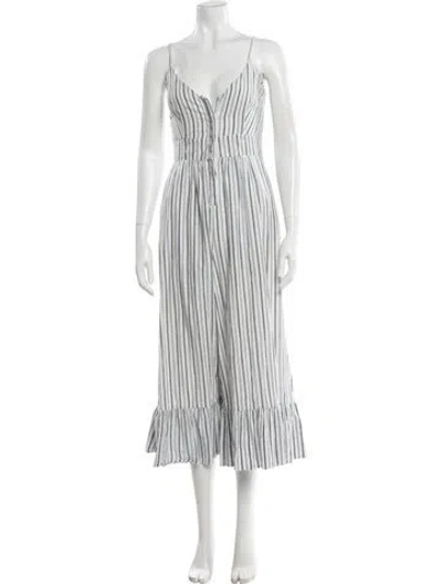 Pre-owned Loveshackfancy Striped V-neck Jumpsuit In White