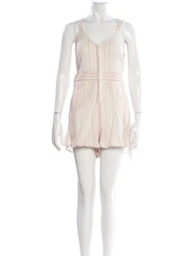 Pre-owned Loveshackfancy Striped V-neck Romper In Neutral