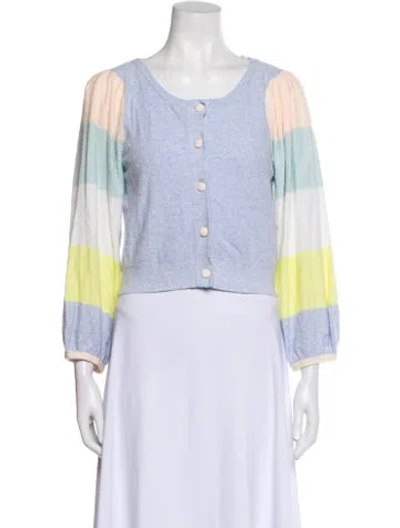 Pre-owned Loveshackfancy Striped V-neck Sweater In Blue