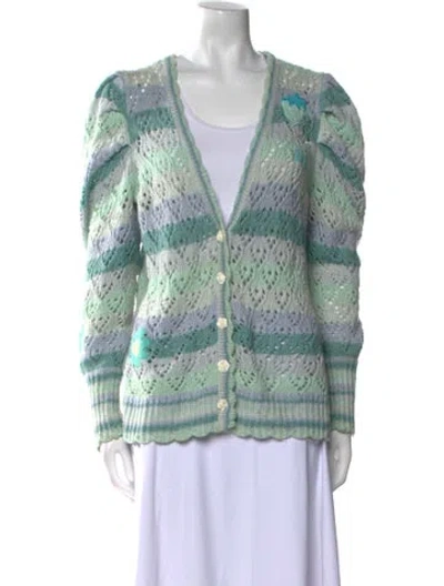 Pre-owned Loveshackfancy Striped V-neck Sweater In Blue