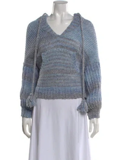 Pre-owned Loveshackfancy Striped V-neck Sweater In Blue