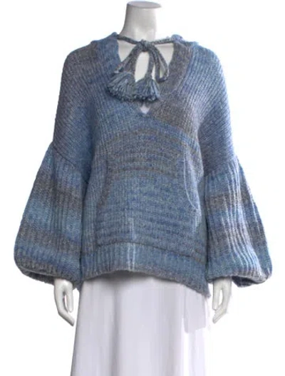 Pre-owned Loveshackfancy Striped V-neck Sweater In Blue