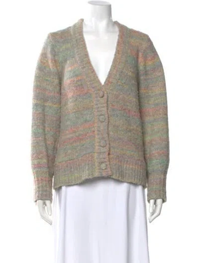 Pre-owned Loveshackfancy Striped V-neck Sweater In Green