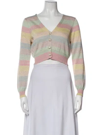 Pre-owned Loveshackfancy Striped V-neck Sweater In Multicolor