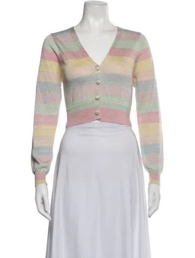 Pre-owned Loveshackfancy Striped V-neck Sweater In Multicolor