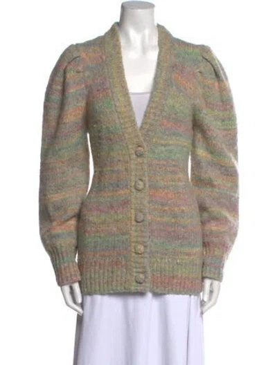 Pre-owned Loveshackfancy Striped V-neck Sweater In Neutral