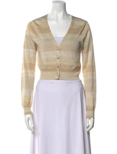 Pre-owned Loveshackfancy Striped V-neck Sweater In Neutral