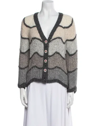 Pre-owned Loveshackfancy Striped V-neck Sweater In Neutral