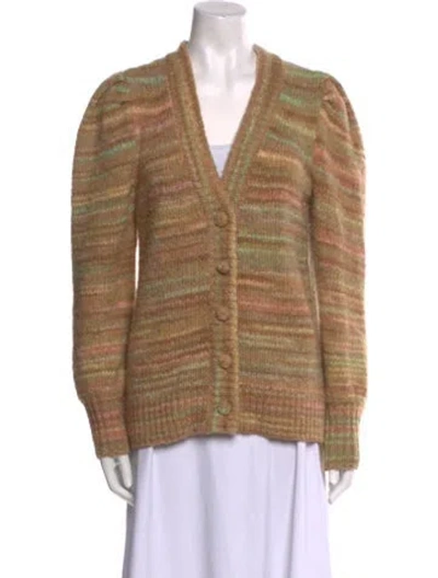 Pre-owned Loveshackfancy Striped V-neck Sweater In Neutral