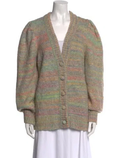 Pre-owned Loveshackfancy Striped V-neck Sweater In Neutral