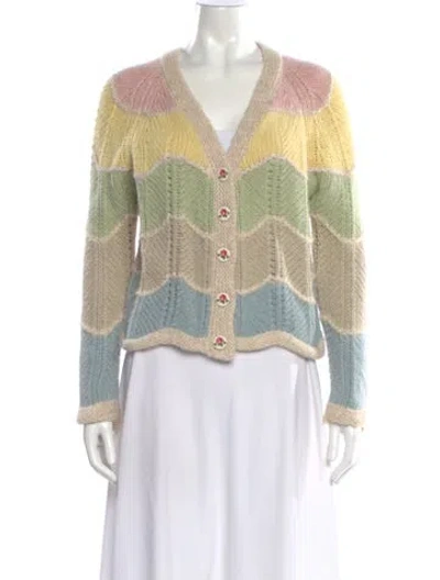 Pre-owned Loveshackfancy Striped V-neck Sweater In Neutral