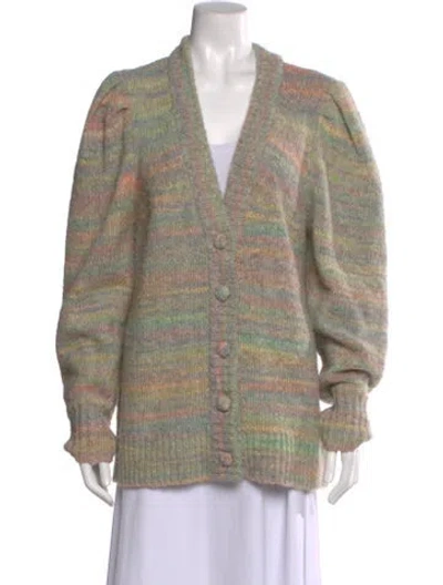 Pre-owned Loveshackfancy Striped V-neck Sweater In Neutral