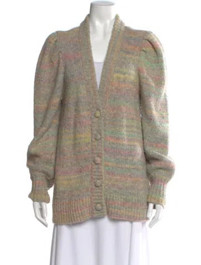 Pre-owned Loveshackfancy Striped V-neck Sweater In Neutral