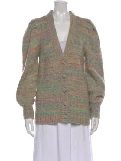 Pre-owned Loveshackfancy Striped V-neck Sweater In Neutral