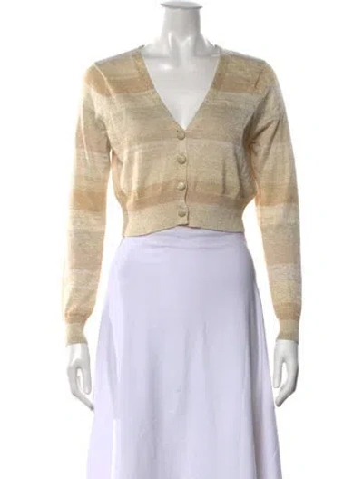 Pre-owned Loveshackfancy Striped V-neck Sweater In Neutral