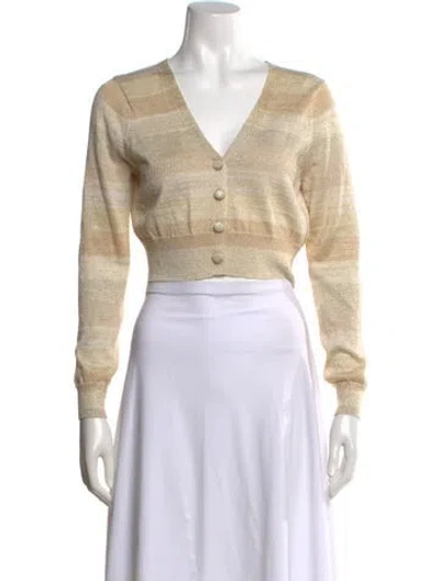 Pre-owned Loveshackfancy Striped V-neck Sweater In Neutral