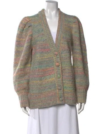 Pre-owned Loveshackfancy Striped V-neck Sweater In Neutrals