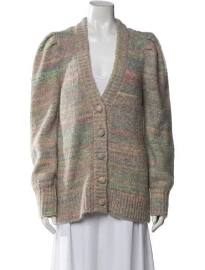 Pre-owned Loveshackfancy Striped V-neck Sweater In Neutrals