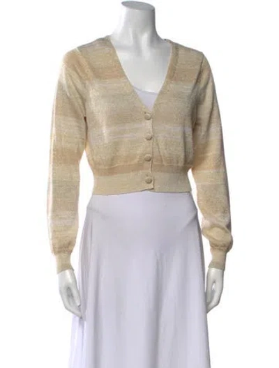 Pre-owned Loveshackfancy Striped V-neck Sweater In Neutrals