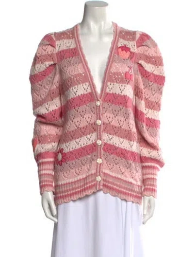 Pre-owned Loveshackfancy Striped V-neck Sweater In Pink