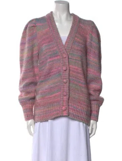 Pre-owned Loveshackfancy Striped V-neck Sweater In Pink