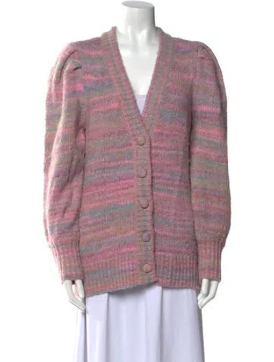 Pre-owned Loveshackfancy Striped V-neck Sweater In Pink