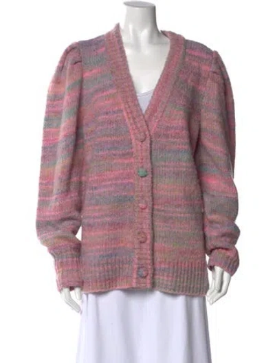 Pre-owned Loveshackfancy Striped V-neck Sweater In Pink