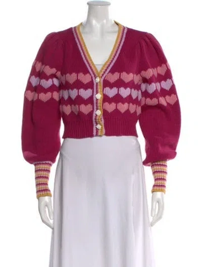Pre-owned Loveshackfancy Striped V-neck Sweater In Pink