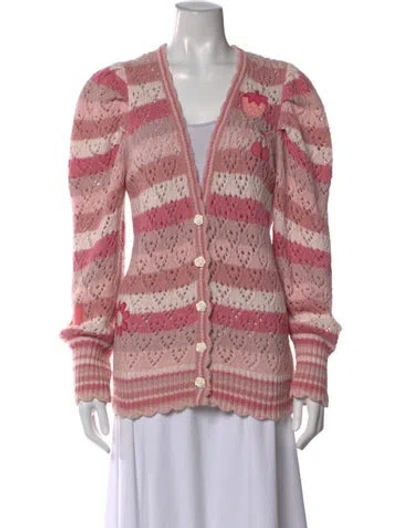 Pre-owned Loveshackfancy Striped V-neck Sweater In Pink
