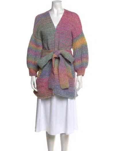 Pre-owned Loveshackfancy Striped V-neck Sweater In Pink