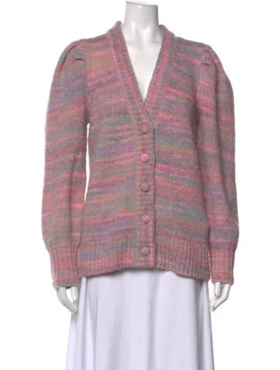 Pre-owned Loveshackfancy Striped V-neck Sweater In Pink