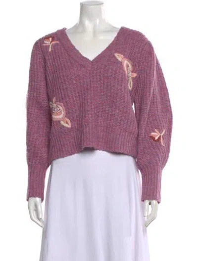 Pre-owned Loveshackfancy Striped V-neck Sweater In Purple