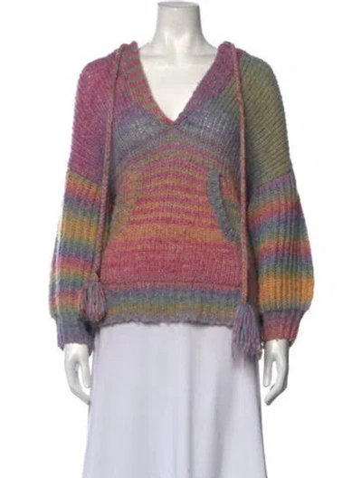 Pre-owned Loveshackfancy Striped V-neck Sweater In Purple