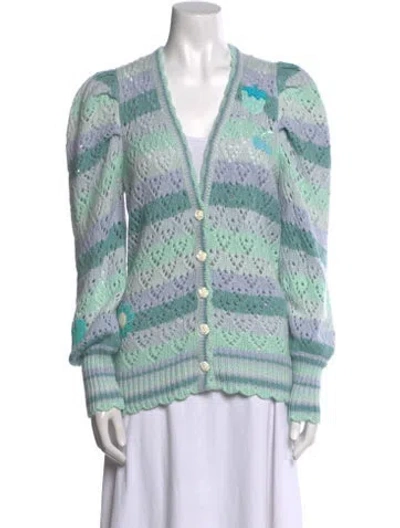 Pre-owned Loveshackfancy Striped V-neck Sweater W/ Tags In Green