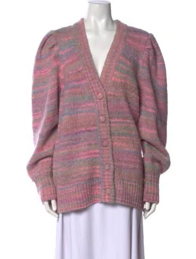 Pre-owned Loveshackfancy Striped V-neck Sweater W/ Tags In Pink