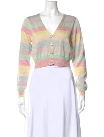 Pre-owned Loveshackfancy Striped V-neck Top In Neutral