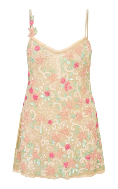 Loveshackfancy Suella Chiffon Embellished Mini Dress In Neutral