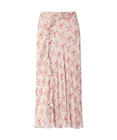 Loveshackfancy Sumi Floral-print Fil Coupé Chiffon Maxi Skirt In Pink