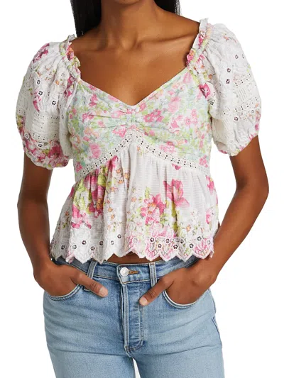 Loveshackfancy Sweetheart Neckline Top In Floral Print In Multi