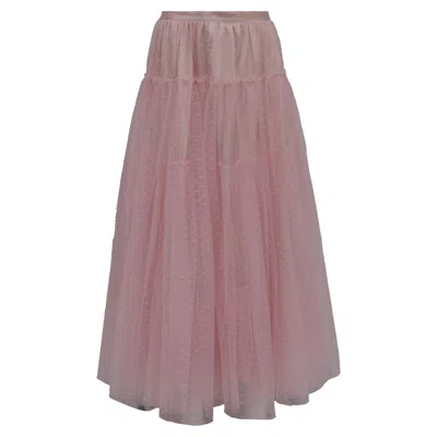Loveshackfancy Swiss Dot Lace Midi Tiered Skirt In Pink Polyester
