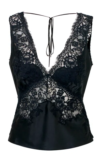 Loveshackfancy Sylie Silk-blend Tank Top In Black