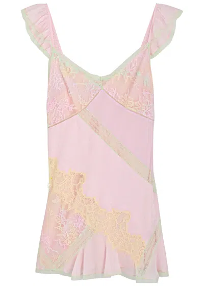 Loveshackfancy Sylvia Lace-embellished Chiffon Mini Dress