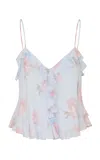 Loveshackfancy Tal Ruffled Tank Top In Blue
